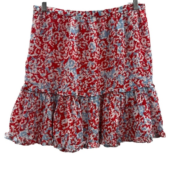 RTR‎ Paloma Blue Alexa 100% Silk Red, White & Blue Floral Tiered Mini Skirt Sz M - Picture 3 of 7